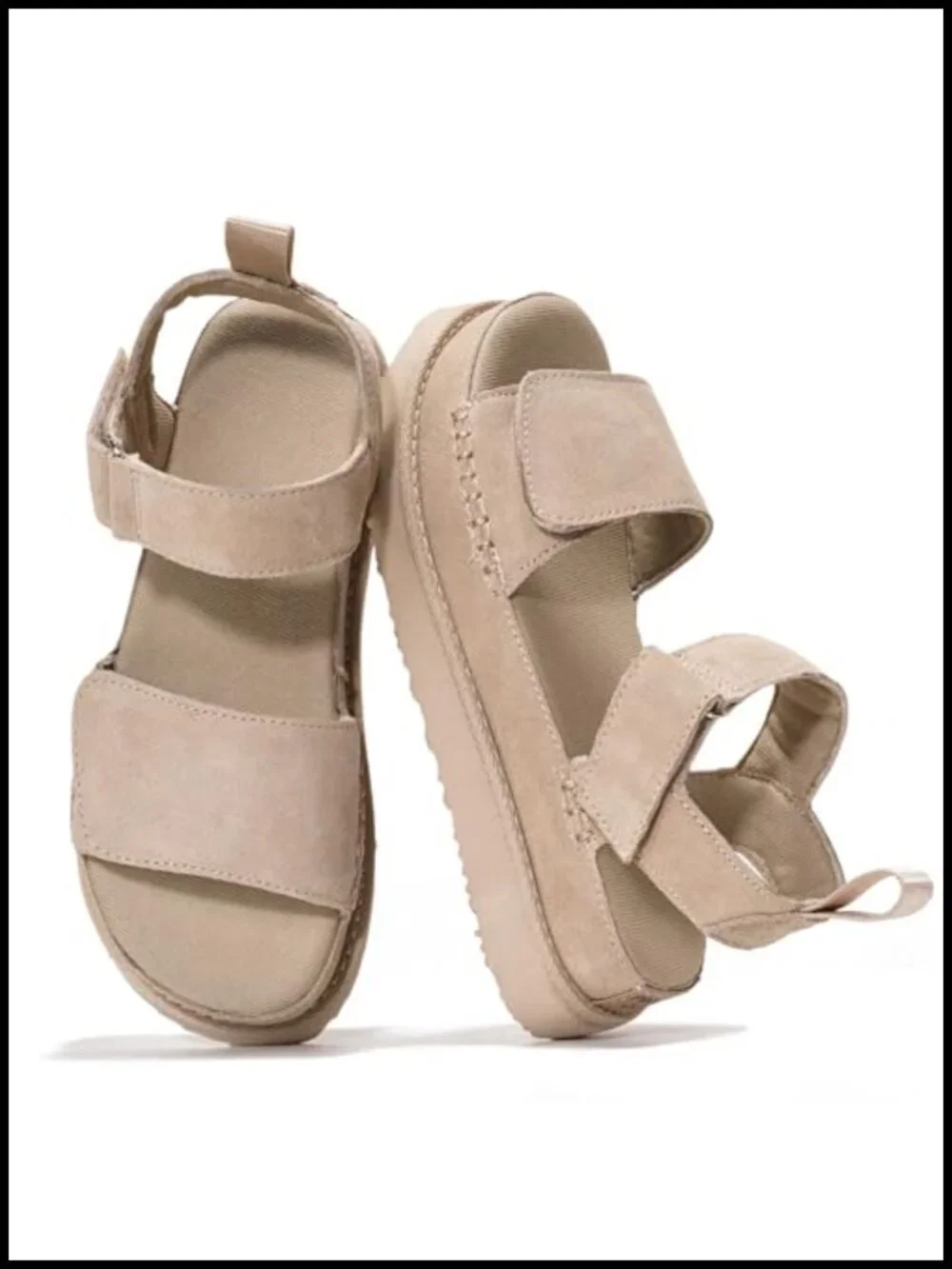 Genuine Leather Platform Sandals for Women, Memory Foam Insole, Adjustable